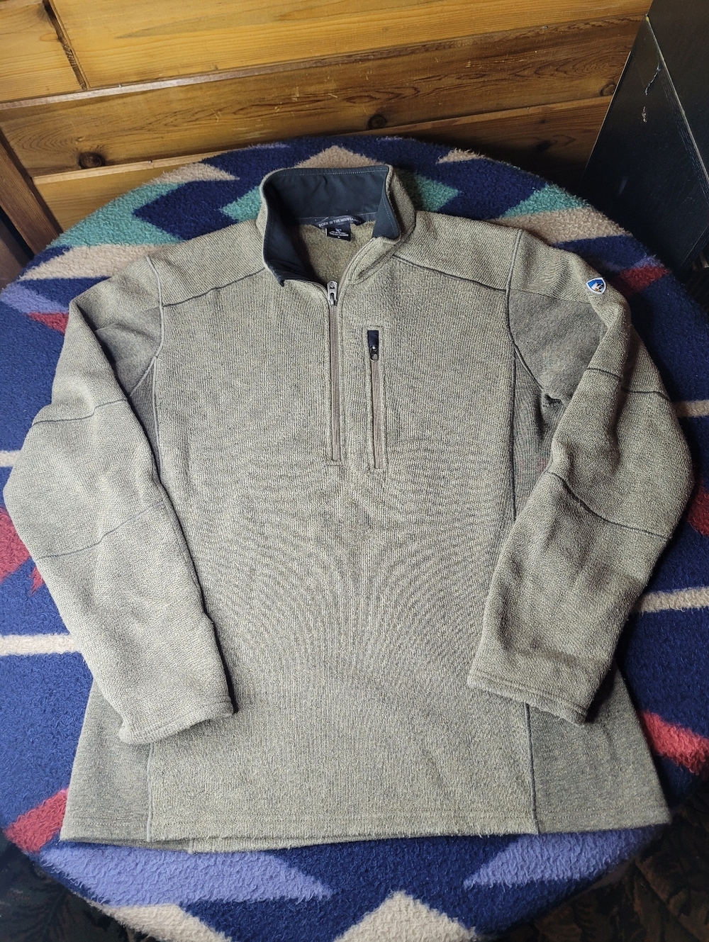 KUHL Interceptr Sweater Mens Large Beige 1/4 Zip Fleece Lined Hiking Pullover